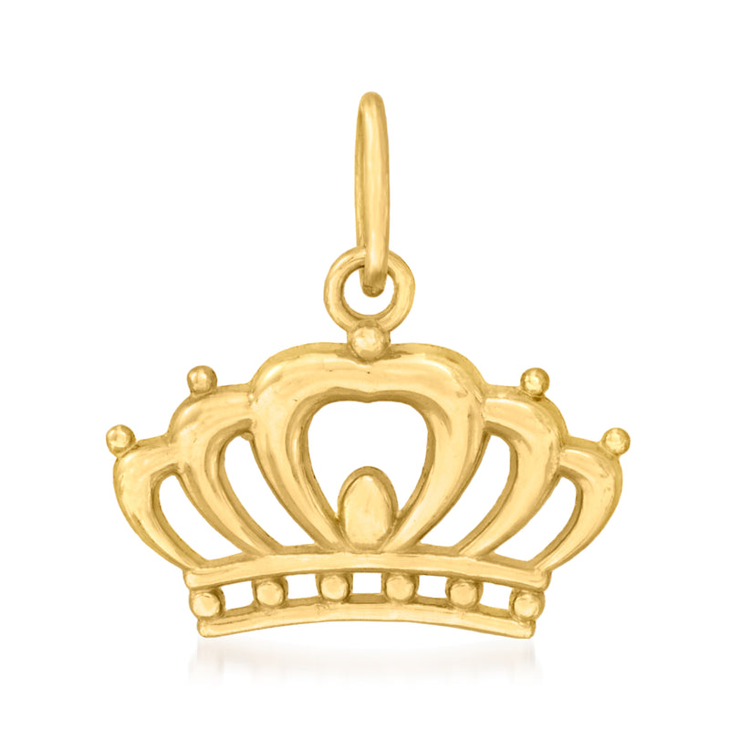 14kt yellow gold crown pendant with raised heart-shaped center and loop bail