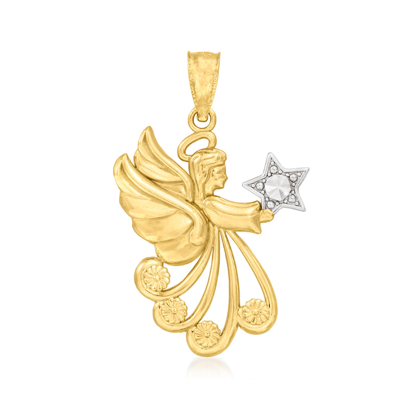 14kt two-tone gold angel pendant with star charm