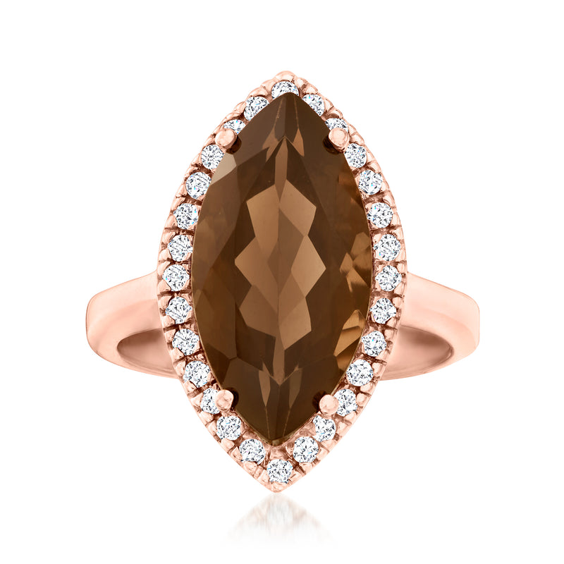 Rose gold smoky quartz ring with marquise diamond halo
