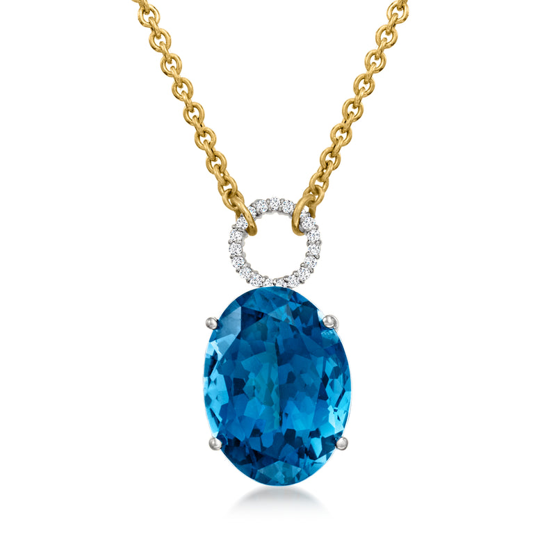 Two-tone gold pendant necklace with oval London blue topaz and diamond accents