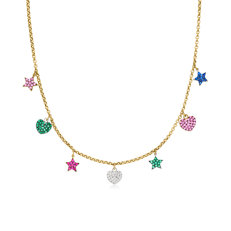 Two-tone gold necklace with multicolor star and heart charms