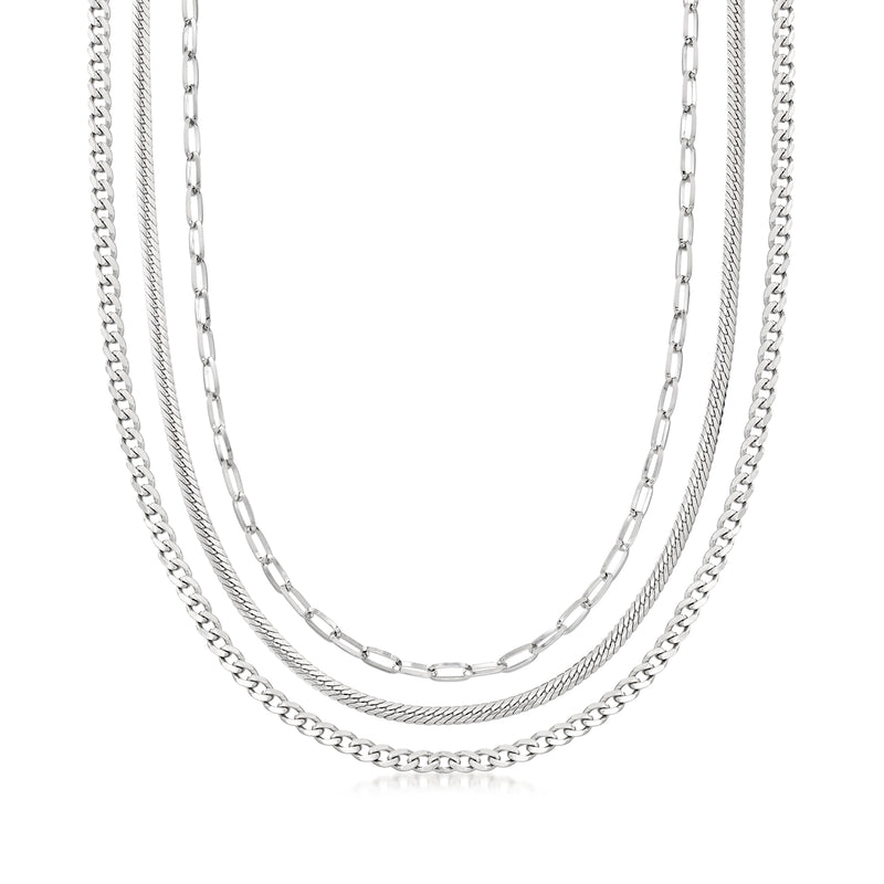 Sterling silver link chain necklace set with three strands