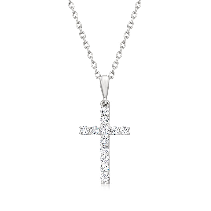 Sterling silver diamond cross pendant necklace, small pave cross on chain