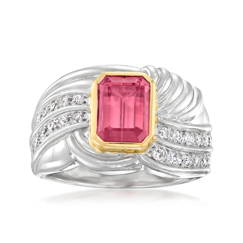 Vintage pink tourmaline and diamond ring in yellow gold and platinum