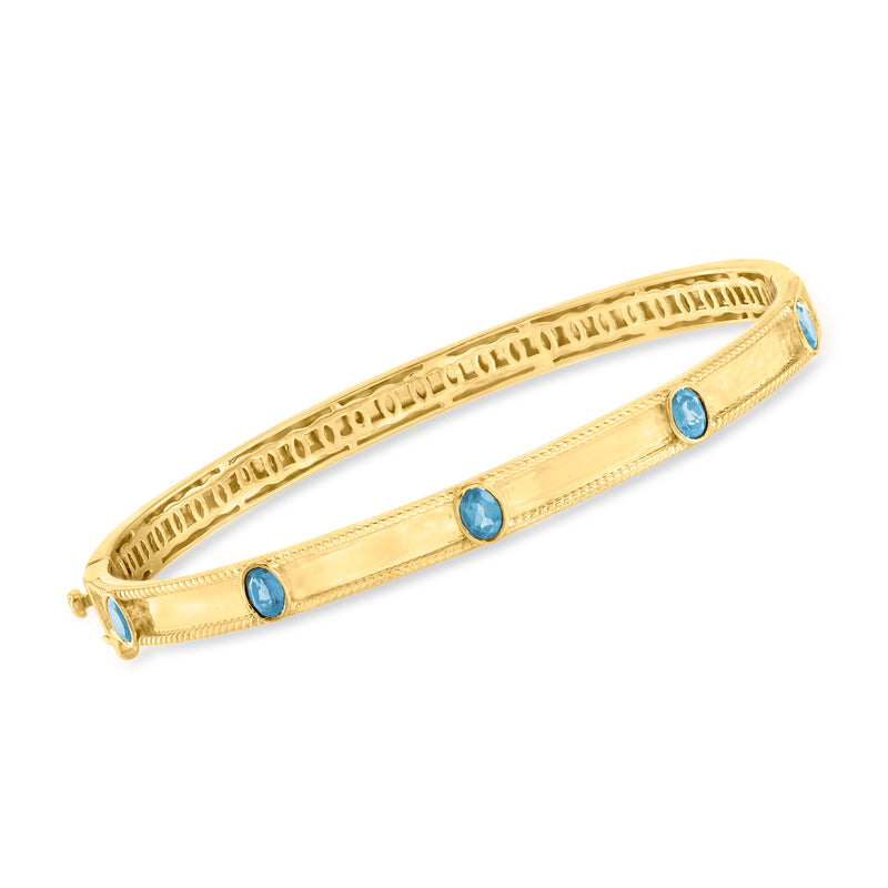 18kt gold over sterling bangle bracelet with London blue station gemstones