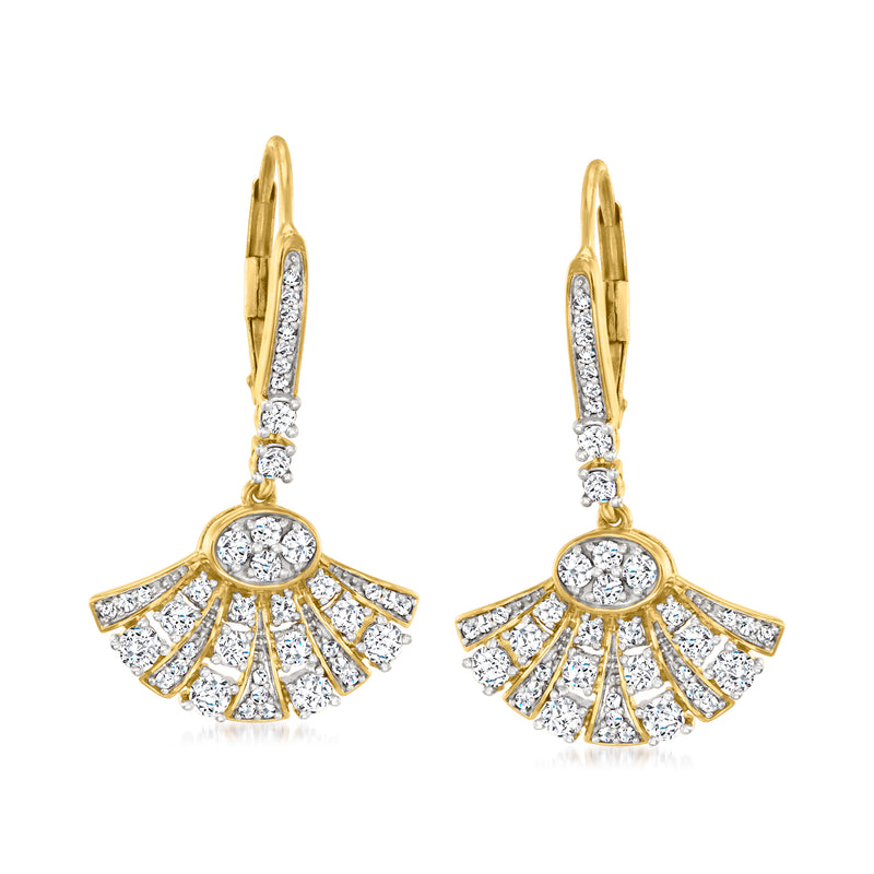 14kt yellow gold diamond fan drop leverback earrings