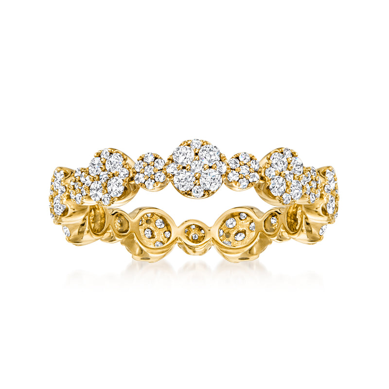 14kt yellow gold diamond circle eternity band with round halo-set stones