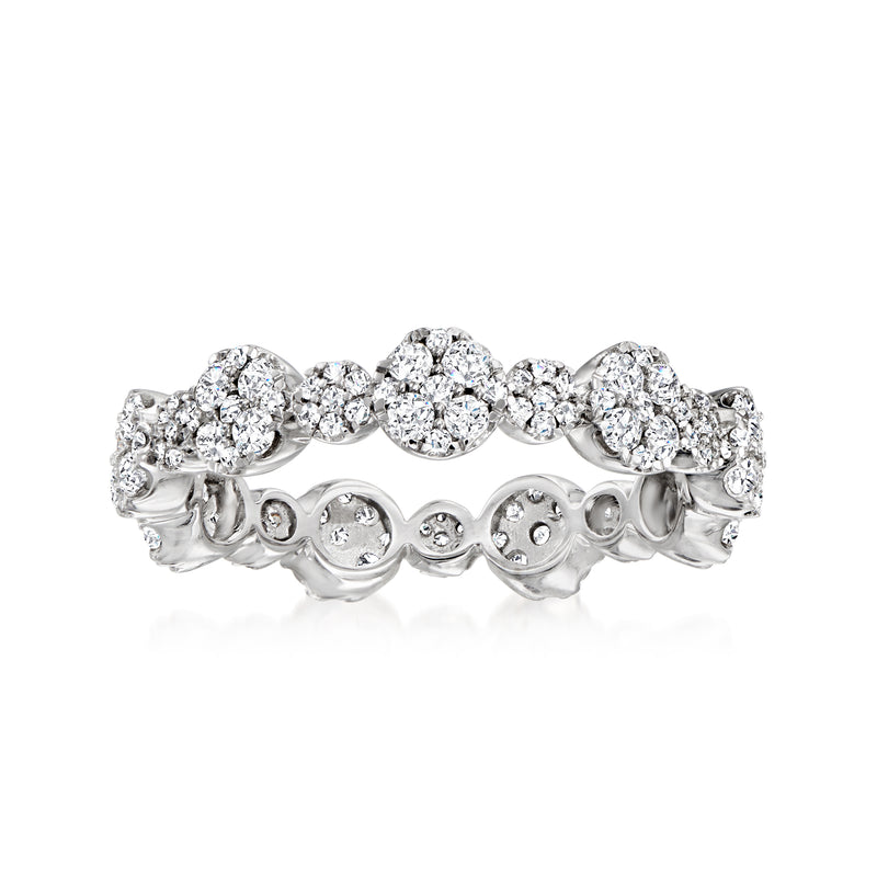 14kt white gold diamond circle eternity band with round stones, prong-set
