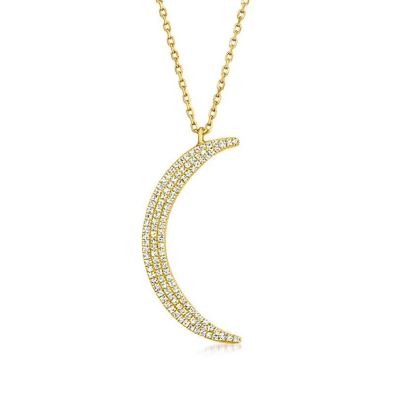 Pave diamond crescent moon pendant necklace in yellow gold