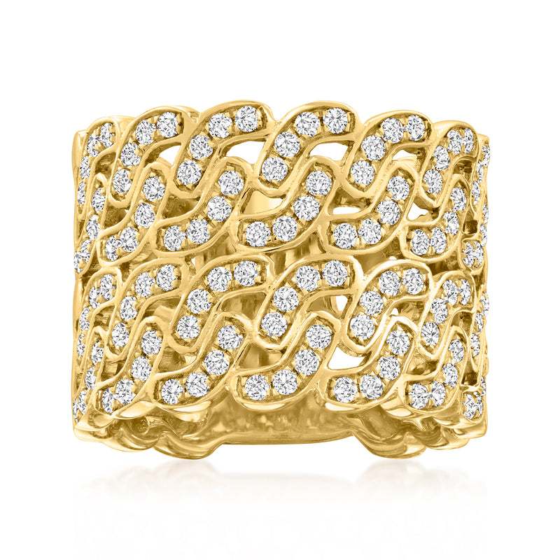 Diamond multi-link ring in 14kt yellow gold with sparkling round-cut stones, wide cuff style