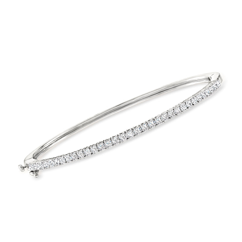 Sterling silver diamond bangle bracelet with pavé-set stones