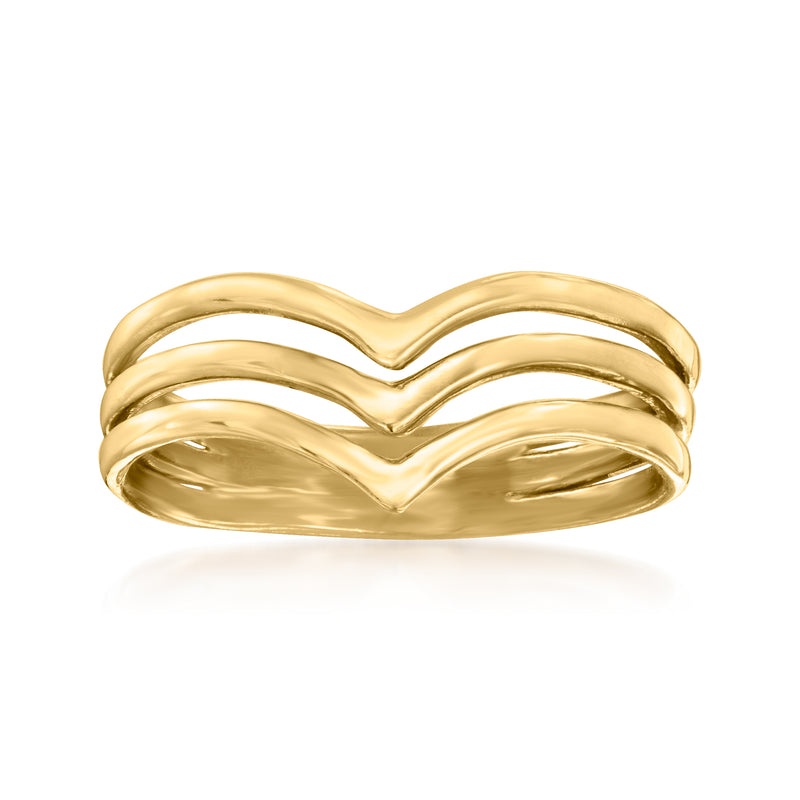10kt yellow gold three-row chevron ring with wavy zigzag band