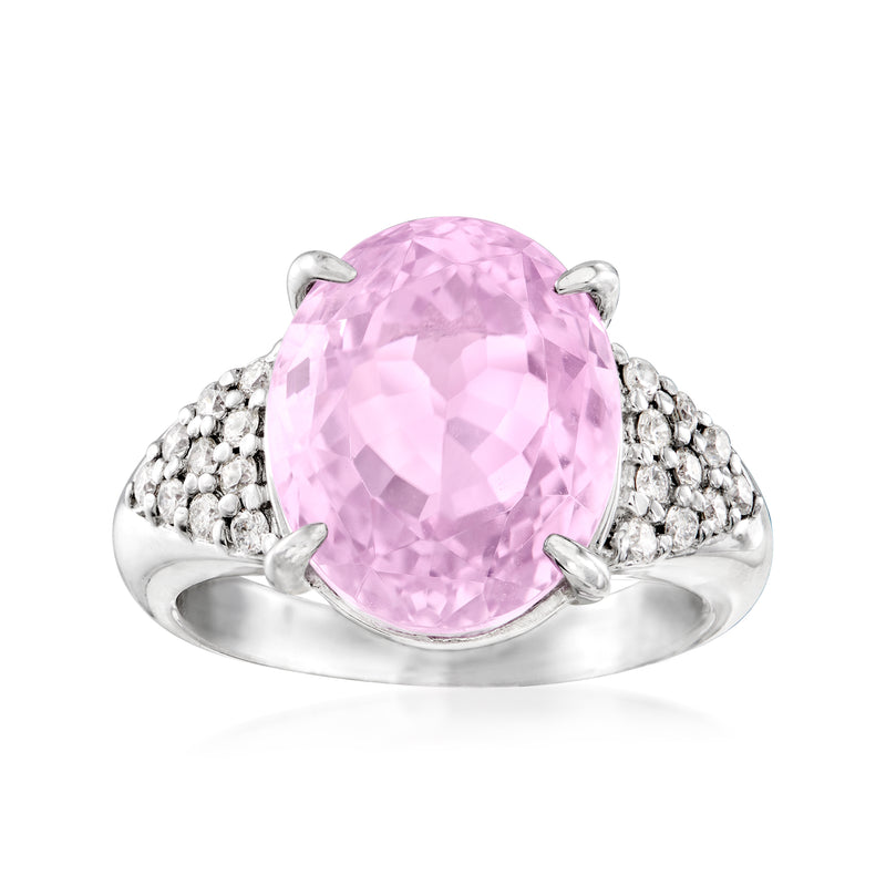 Platinum ring with oval kunzite and diamond accents