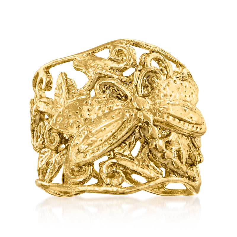 18kt gold over sterling dragonfly filigree openwork ring with textured sculpted motif