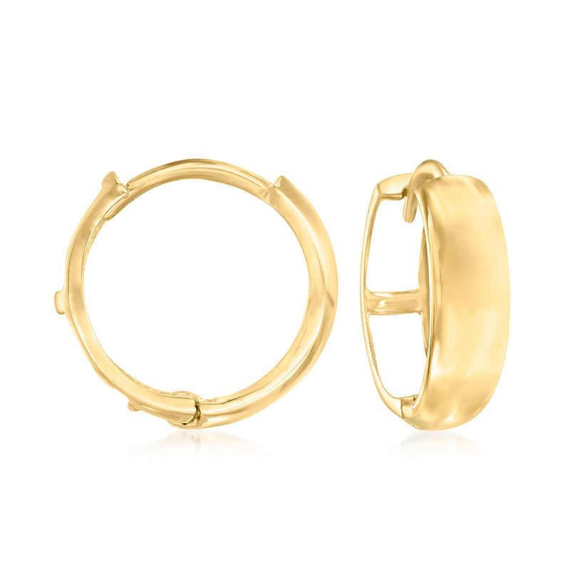 14kt yellow gold huggie hoop earrings with hinged clasp, rounded profile