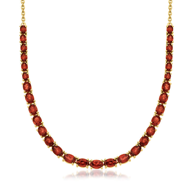 18kt gold over sterling garnet graduated necklace with round red gemstones on chain