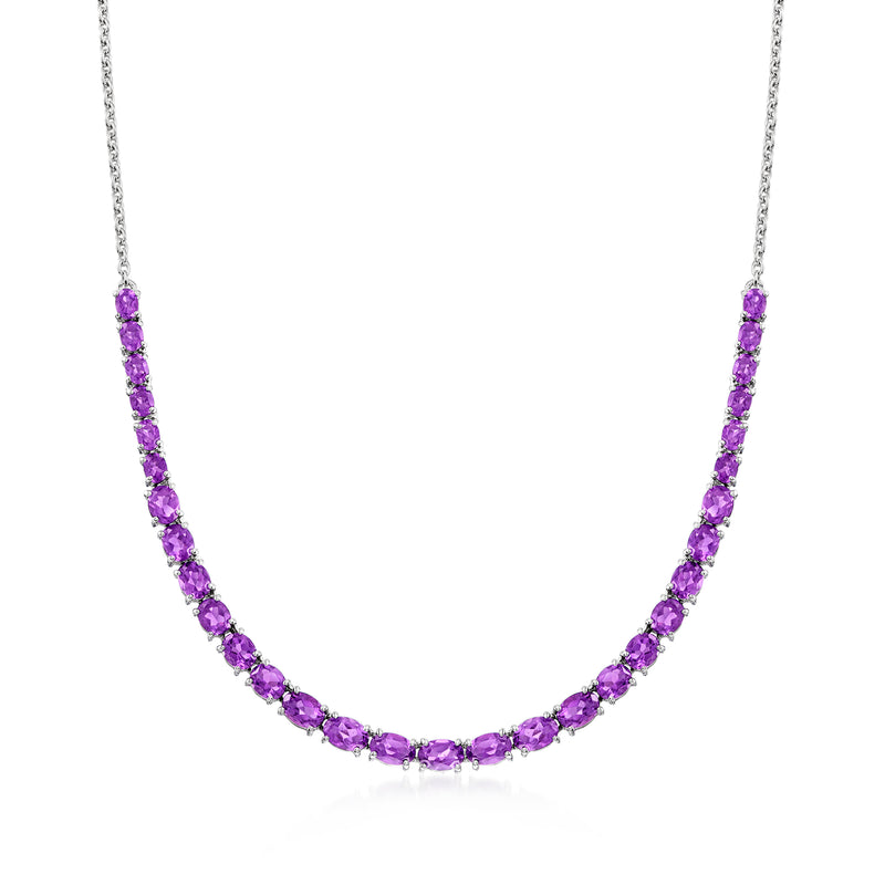Sterling silver graduated amethyst necklace with small round purple gemstones