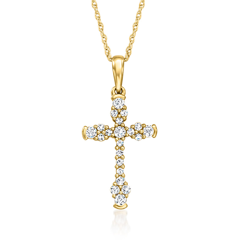 Yellow gold cross pendant with round diamond accents on chain