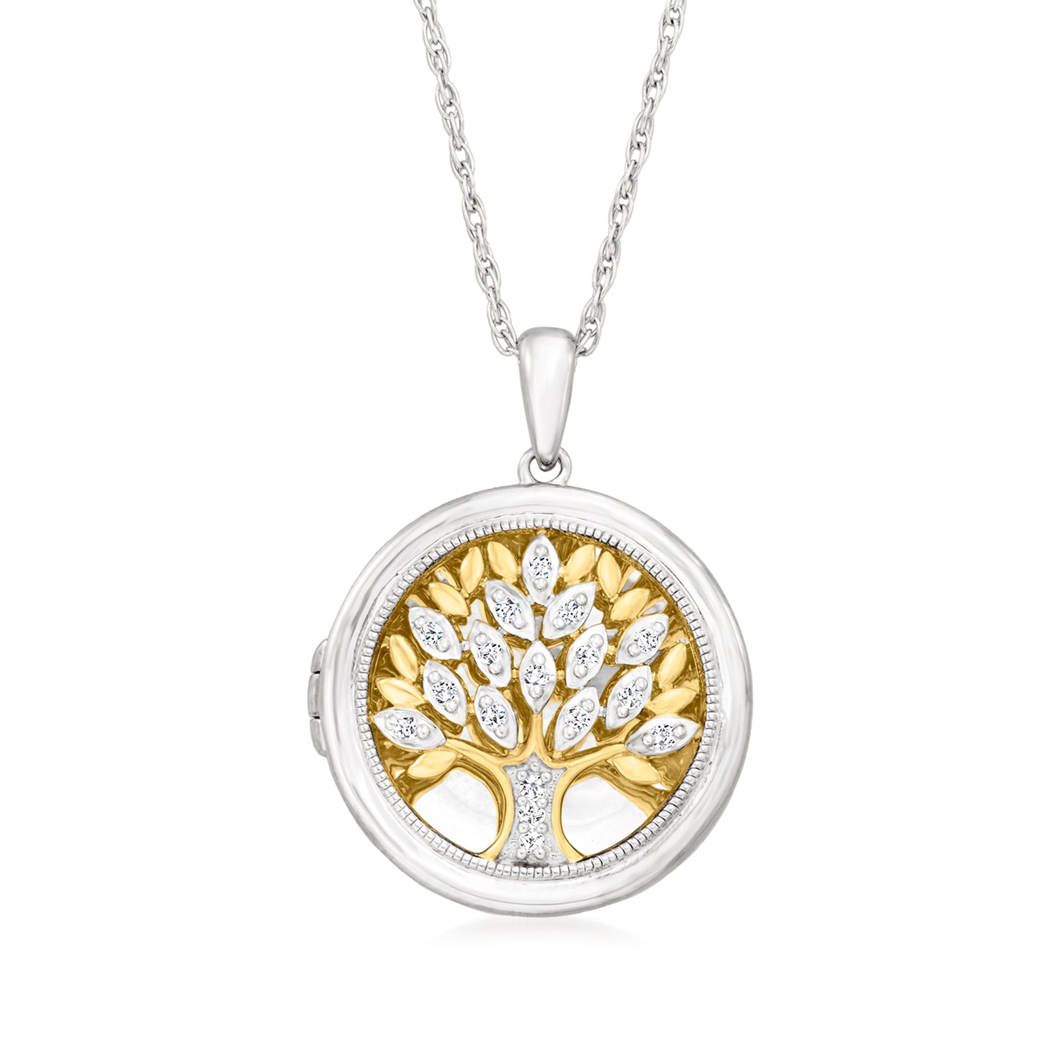 .10 ct. t.w. Diamond Tree of Life Locket Necklace in Two-Tone Sterling Silver