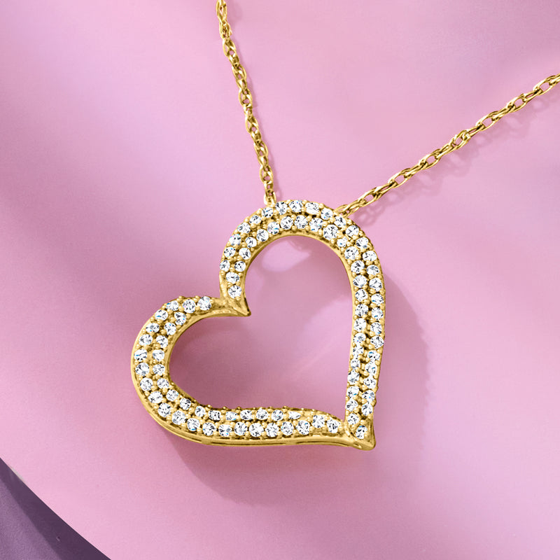 Diamond heart pendant necklace in gold over sterling with pavé accents