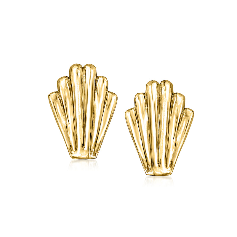 Gold over sterling ribbed seashell stud earrings