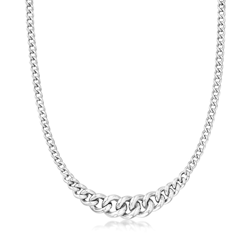 Sterling silver graduated curb-link chain necklace with interlocking links