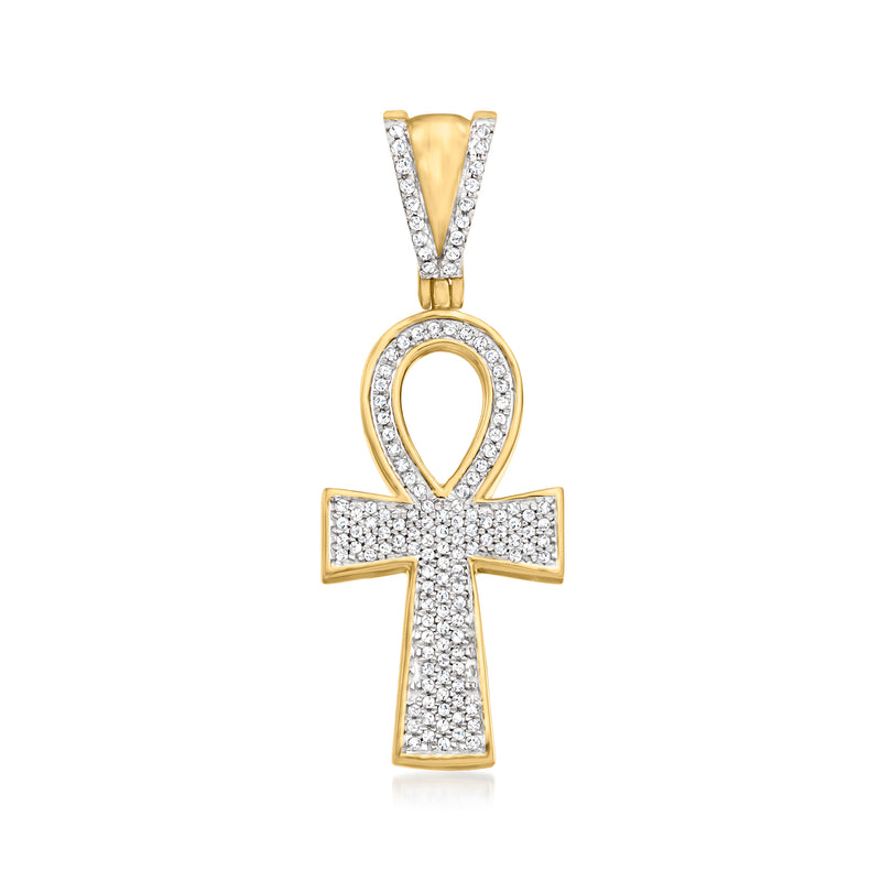 14kt yellow gold diamond cross of life pendant with oval and cross bezels
