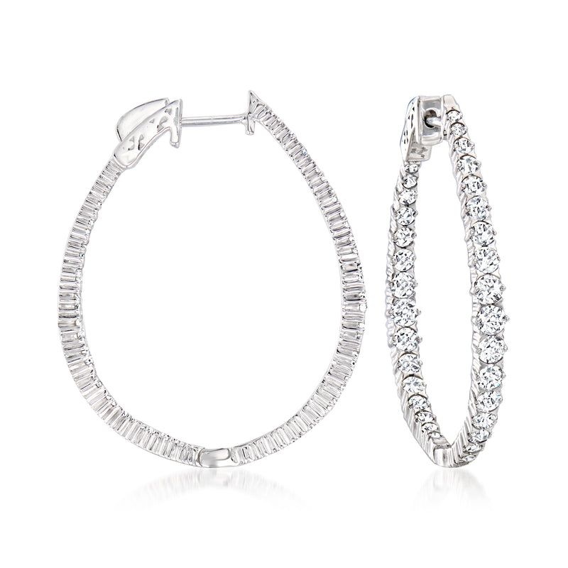 Diamond inside-outside oval hoop earrings in 14kt white gold