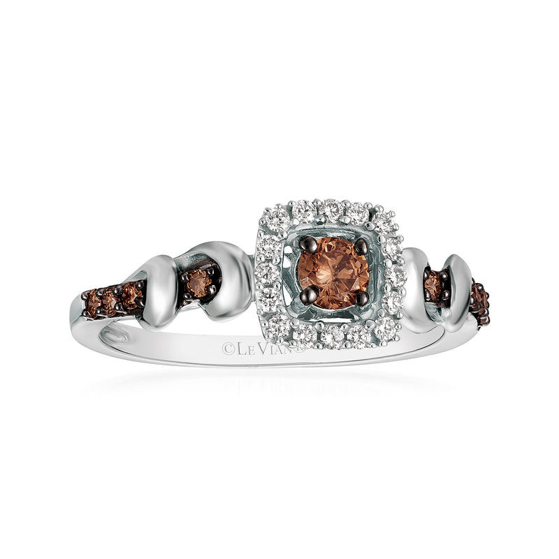 Le Vian 14kt vanilla gold ring with chocolate-toned center stone, diamond halo, side accents