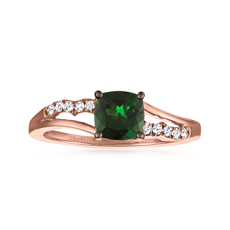Le Vian 14kt Strawberry Gold ring with oval green diopside center and diamond accents