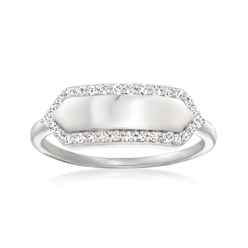 Sterling silver diamond personalized ring with oval engraved center and diamond halo