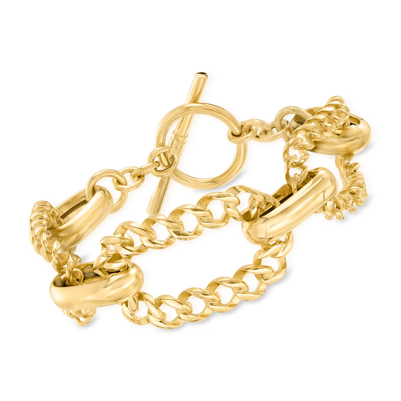 Gold-tone curb and rolo-link bracelet with ring clasp