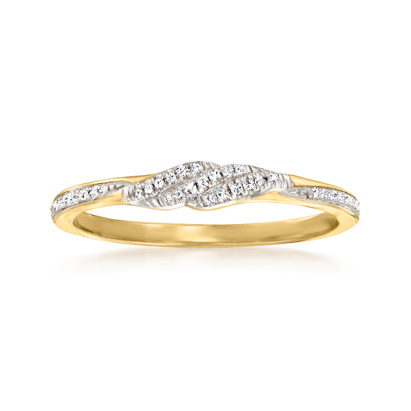 10kt yellow gold diamond-accented ring with curved raised diamond top
