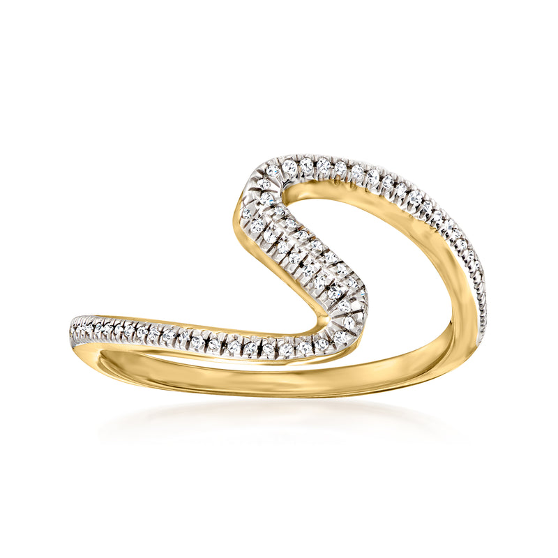 10kt yellow gold wave ring with diamond accents