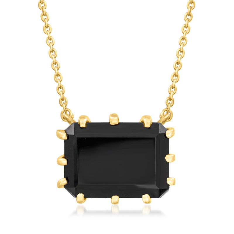 Black onyx rectangular pendant on 18kt gold over sterling chain