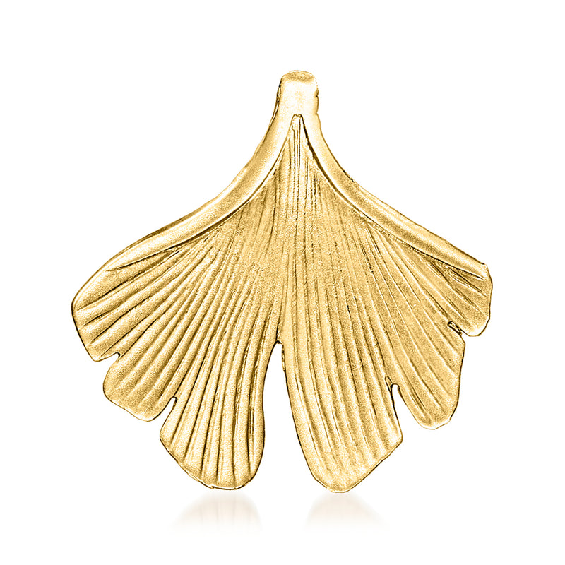 14kt yellow gold ginkgo leaf pendant, satin and polished texture