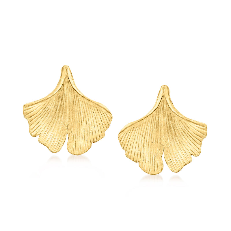 14kt yellow gold ginkgo leaf stud earrings with fan-style leaf design