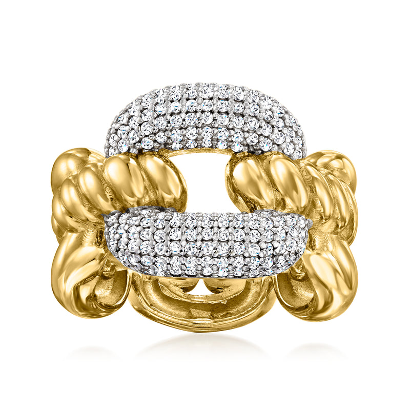 CZ multi-link ring in 18kt gold over sterling with pavé crystal links