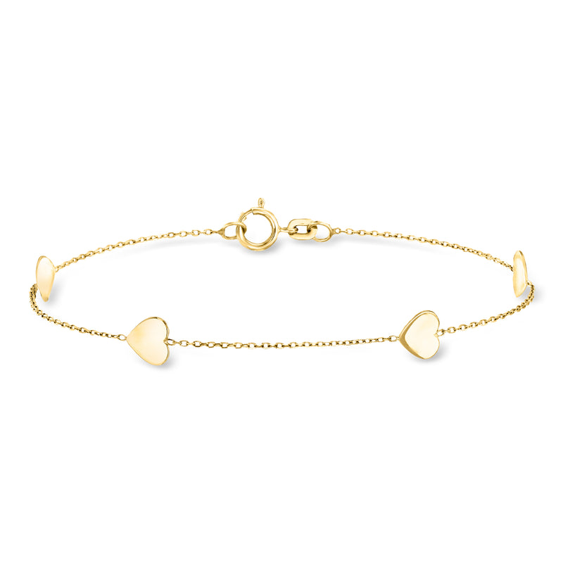 14kt yellow gold bracelet with heart station and small heart charms