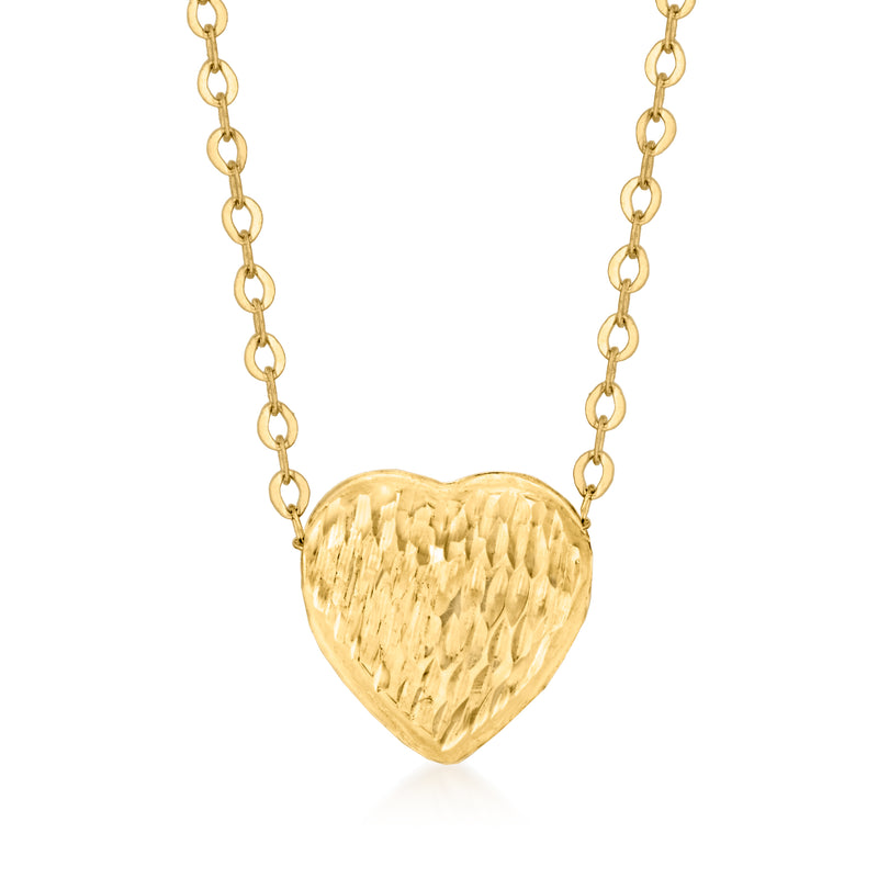 14kt yellow gold heart slide pendant on oval link chain