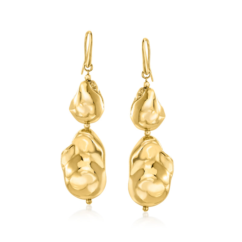 Gold over sterling baroque drop earrings with two textured teardrop charms