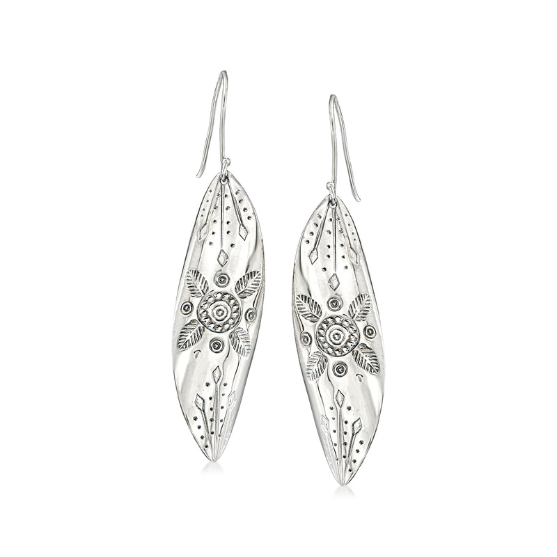 Sterling silver floral leaf drop earrings with teardrop filigree and earwires