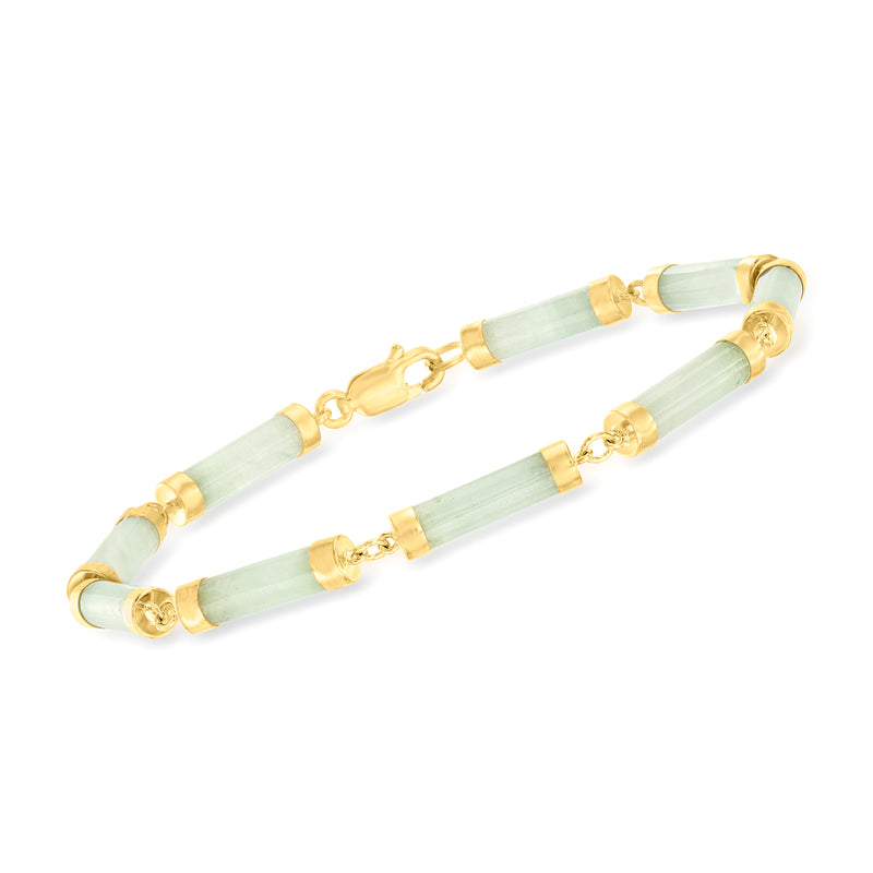 Jade cylinder-link bracelet in 18kt gold over sterling with light green jade barrels