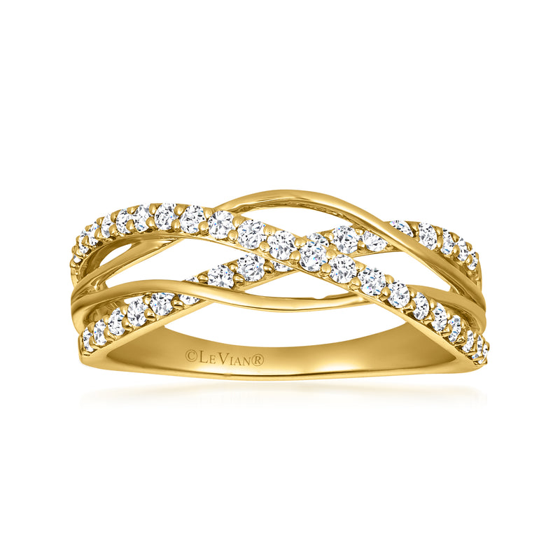 Le Vian 14kt honey gold crisscross ring with round white diamonds