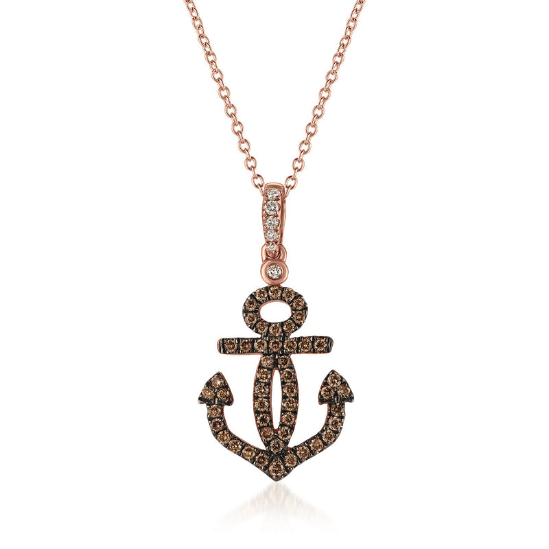 Rose-gold anchor pendant necklace with round diamond accents and glittering stud details