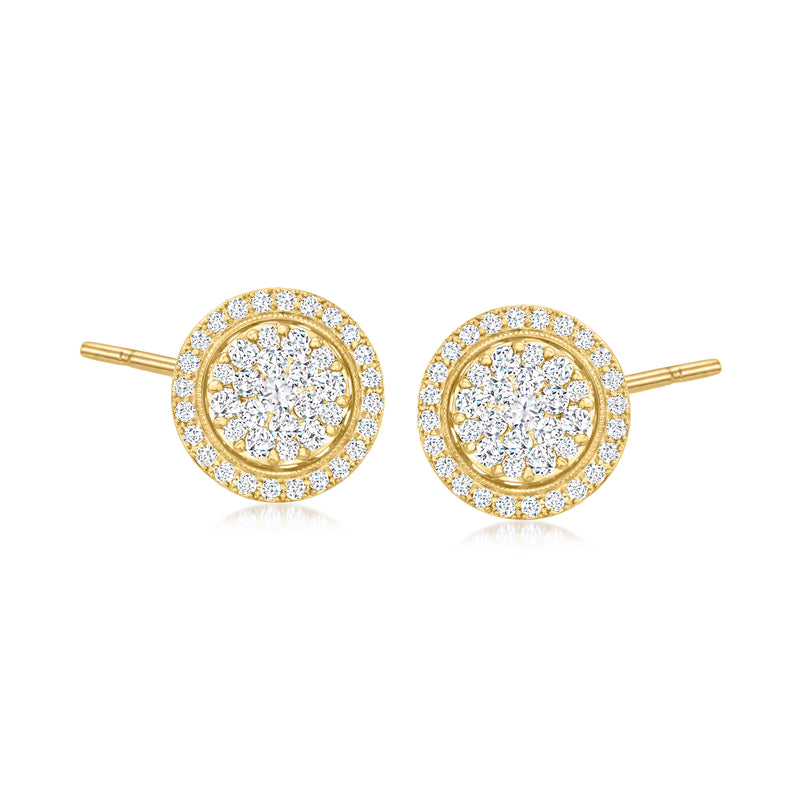 14kt yellow gold round diamond cluster stud earrings with post backs