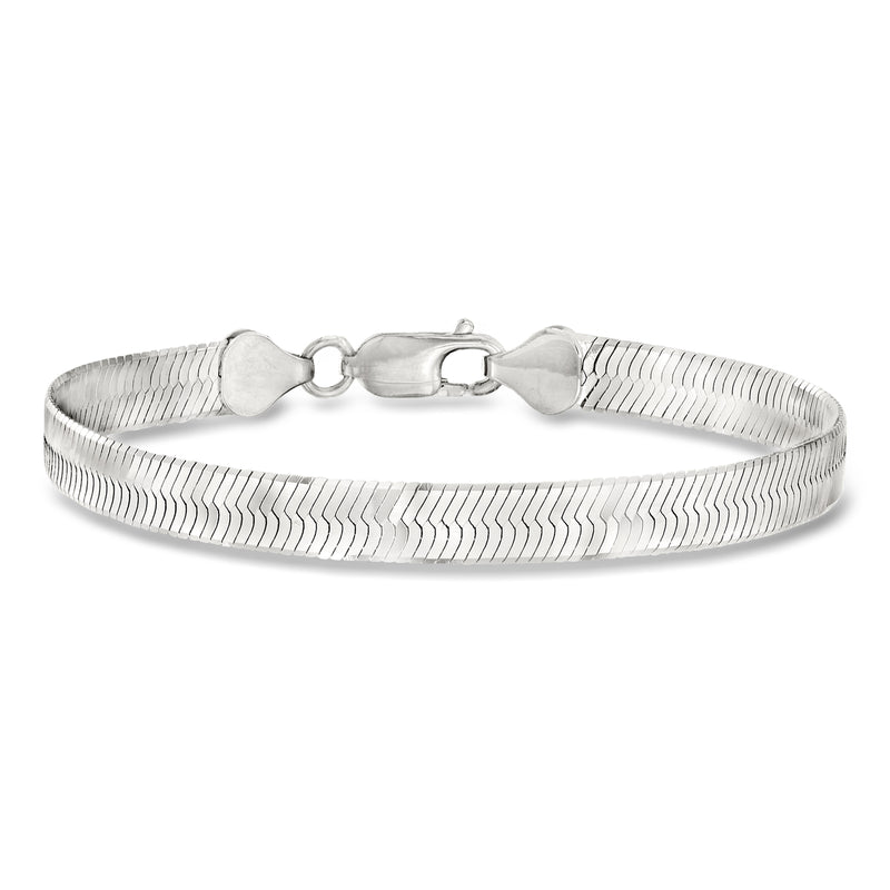 Sterling silver herringbone bracelet with ridged texture and lobster clasp