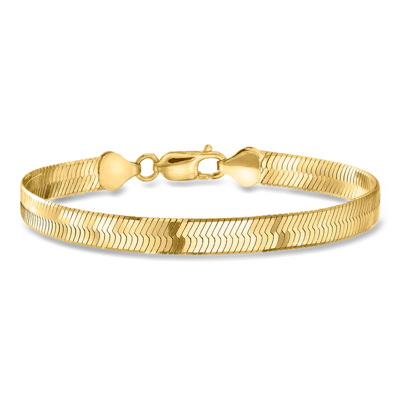 Gold over sterling herringbone bracelet with box clasp and polished end caps