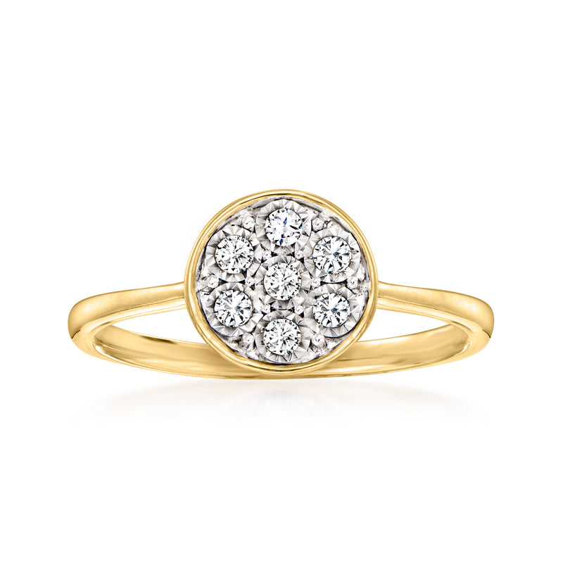 10kt yellow gold diamond circle cluster ring with round brilliant stones