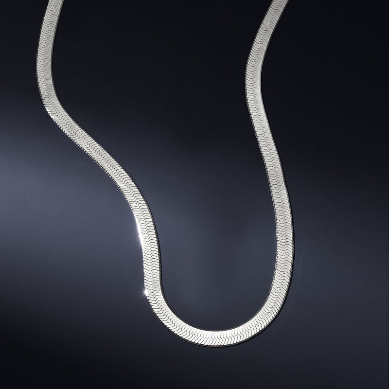 Sterling silver herringbone necklace with tightly woven 8mm link pattern